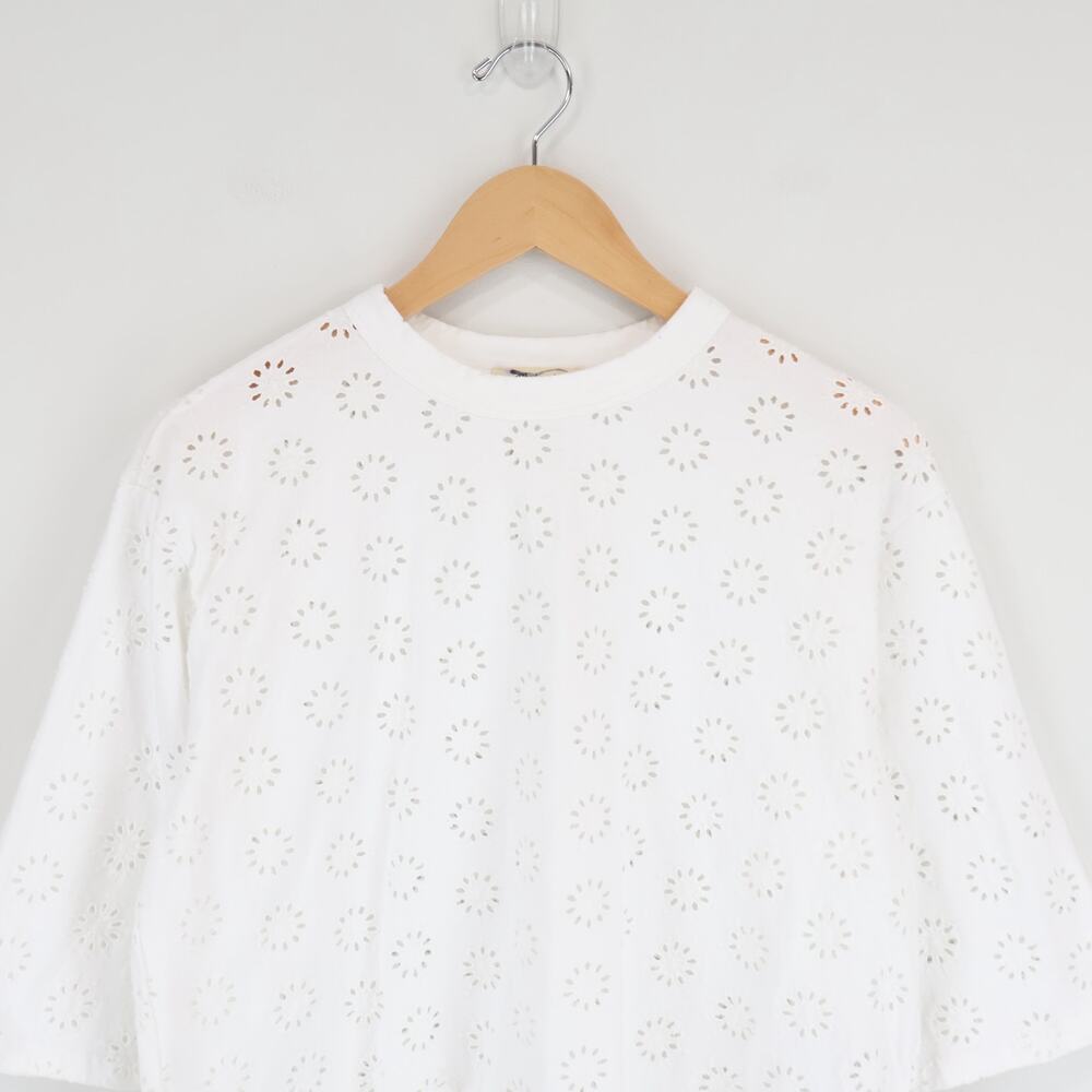 Madewell Embroidered Wide Sleeve Boxy Cotton Tee White Size Small - Picture 3 of 7